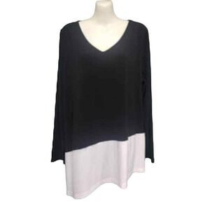 Susan Graver Two Color Asymmetrical‎ Tunic, Black and White, Sz L